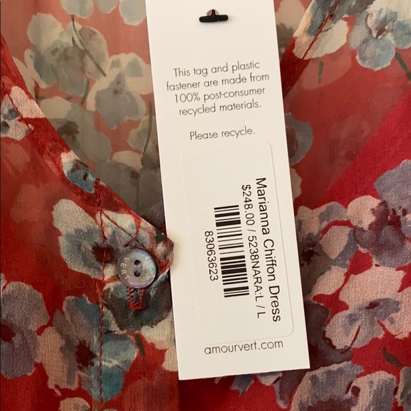 Amour Vert Marianna silk chiffon floral red dress - Picture 2 of 8